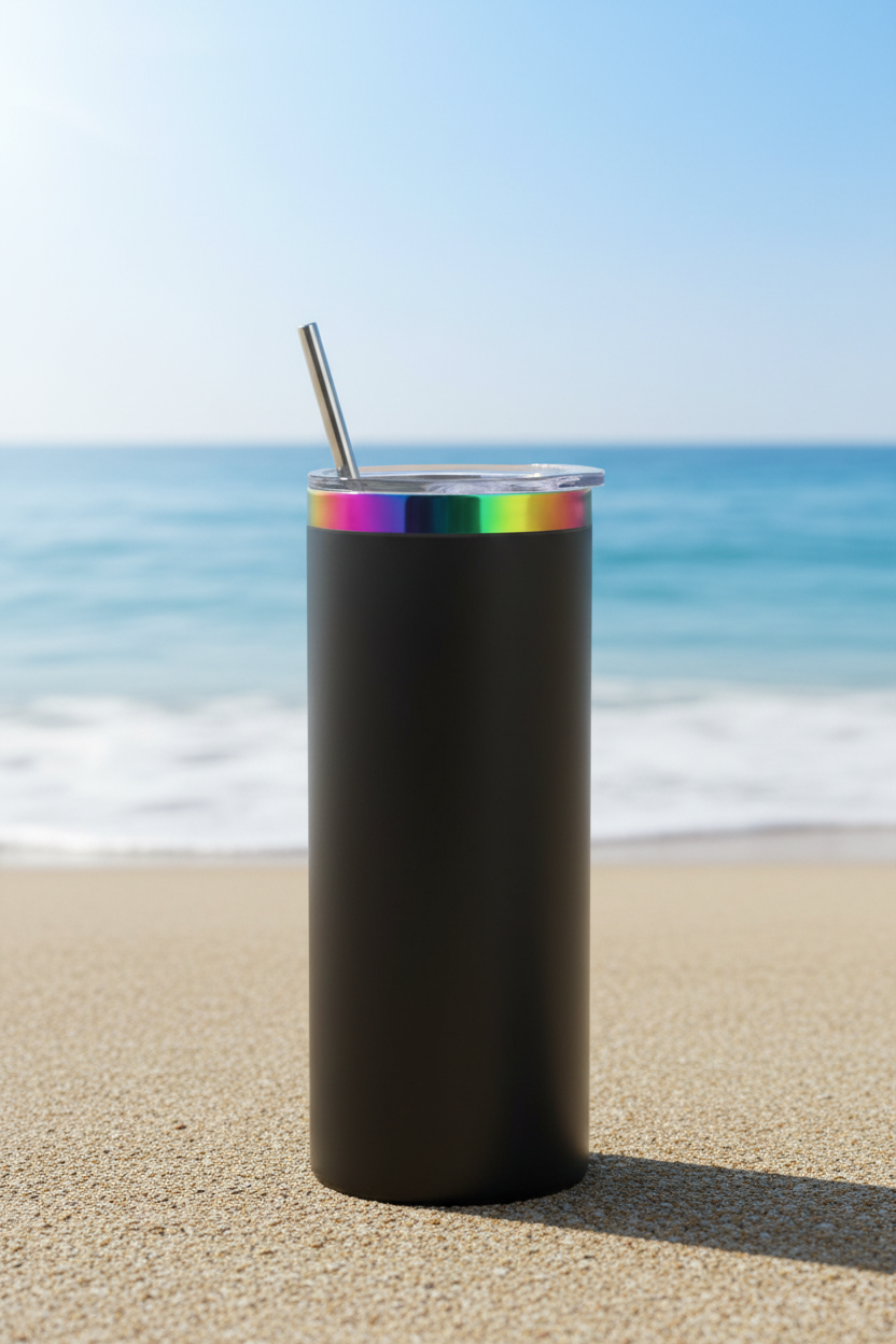Black Rainbow Tumbler - Beachy Background
