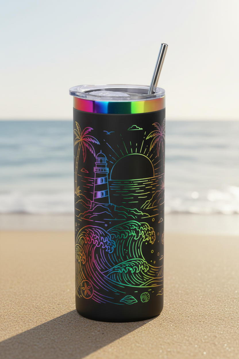 Black 20oz Skinny Rainbow Laser Engraved Tumbler