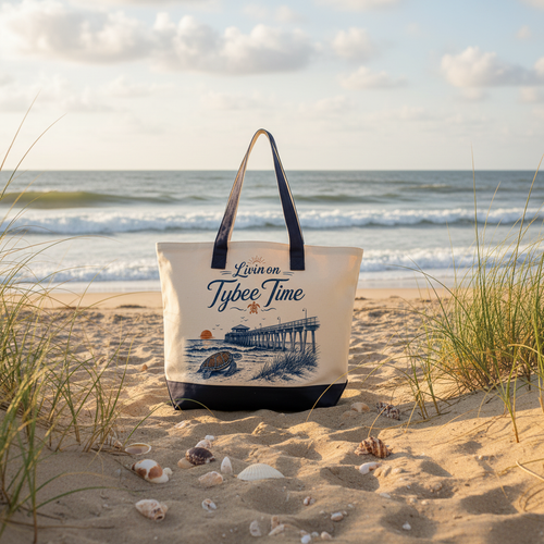 Livin on Tybee Time Tote on Beach
